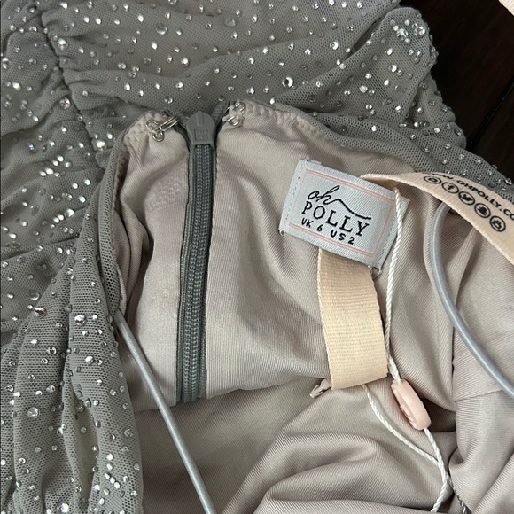 NWT Oh Polly Silver Beaded Mini Ruched Dress Size 2 - Picture 4 of 4
